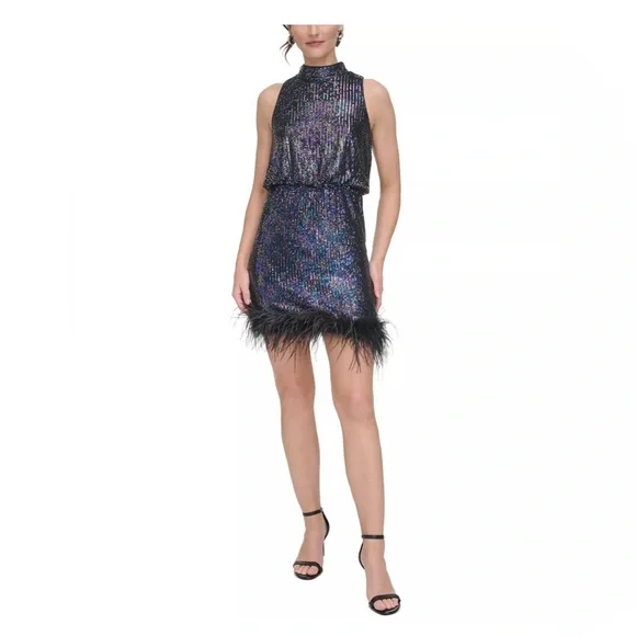 sachin and babi light blue dress Women's Robbie Bee Mockneck Sequin Dress, Size: XS, Hunter main image 1